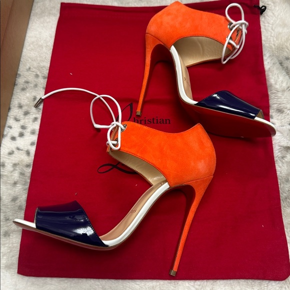 Christian Louboutin Meyerling Lace-Up Heels – BNIB – Orange/Blue - Picture 10 of 12